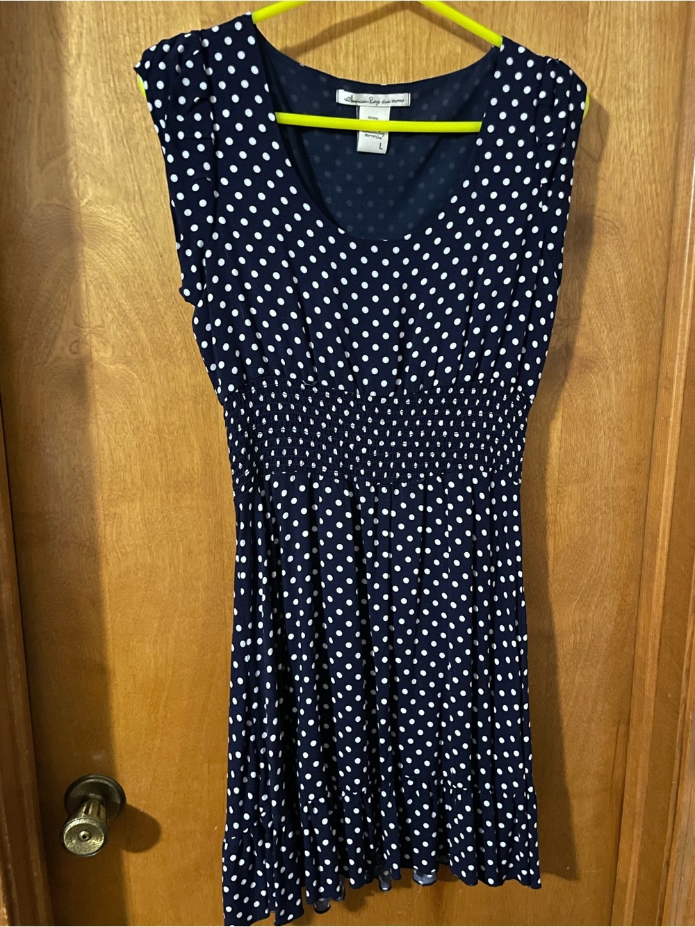 American Rag Navy Blue and White Polka Dot Midi Dress